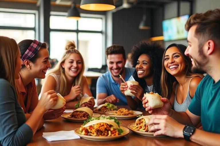 Friends enjoying burritos
